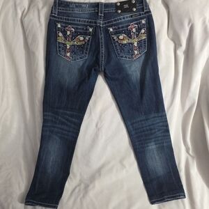 Miss Me Blue Embroidered Ankle Jeans